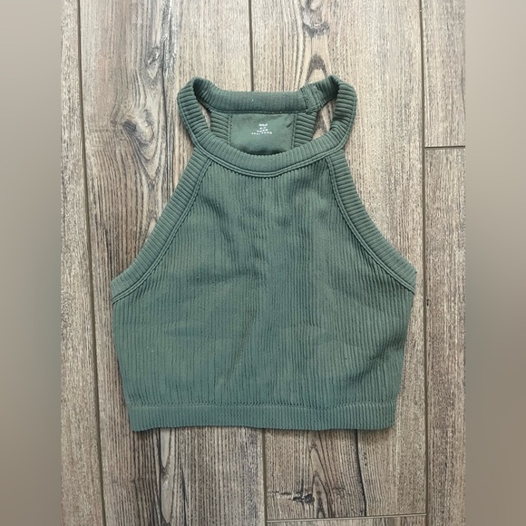 Aerie Olive Green Ribbed Crop Top Size Medium - Picture 1 of 4